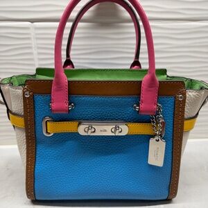 Coach Swagger Rainbow Color Block Leather Satchel Crossbody